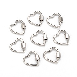 Platinum Brass Screw Carabiner Lock Charms, for Necklaces Making,  Heart, Platinum, 18.5x18.5x2mm, Screw: 6x5.5mm