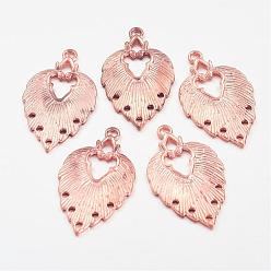 Rose Gold Tibetan Style Chandelier Components Links, Cadmium Free & Lead Free, Leaf, Rose Gold, 34x20x1.5mm, Hole: 1~2mm