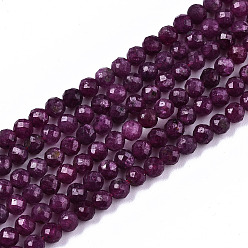 Ruby Natural Ruby Beads Strands, Faceted, Round, 3mm, Hole: 0.6mm, about 122~124pcs/strand, 15.16 inch~15.35 inch(38.5~39cm)