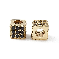 Black Real 18K Gold Plated Brass Micro Pave Cubic Zirconia Beads, Cube, Black, 6.5x6.5x6mm, Hole: 3mm