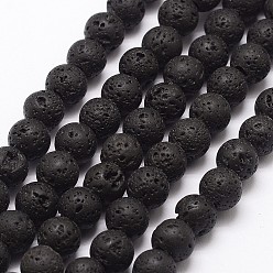 Lave Brins de perles de pierre de lave naturelle, ronde, 8~9mm, trou: 2.5mm, environ 46~49 pcs/chapelet, 15