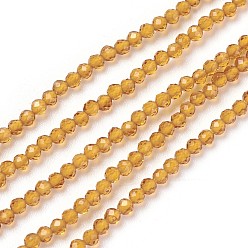Vara de Oro Cuentas de vidrio transparentes, facetados, rondo, vara de oro, 2 mm, agujero: 0.5 mm, sobre 164~182 unidades / cadena, 14.8~15.7 pulgada (37.5~40 cm)