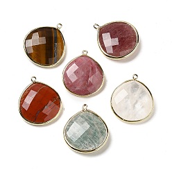 Mixed Stone Natural & Synthetic Mixed Stone Pendants, with Golden Brass Edge, Faceted, Teardrop, 28x25x6mm, Hole: 1.6mm