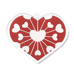 FireBrick Valentine's Day Transparent Acrylic Pendant, Heart Charm, FireBrick, 40.5x49.5x2mm, Hole: 3mm