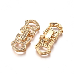 Golden Brass Micro Pave Clear Cubic Zirconia Fold Over Clasps, Golden, 26x10.5x4.5mm, Hole: 1.2mm