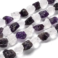 Quartz Crystal Rough Raw Natural Quartz Crystal & Amethyst Beads Strands, Nuggets, 15~24x16~19x10~13mm, Hole: 1.2mm, about 26pcs/strand, 15.94 inch(40.5cm)