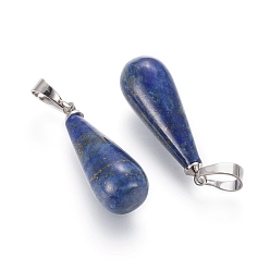 Lapis Lazuli Natural Lapis Lazuli Pendants, with Platinum Tone Brass Peg Bails, Teardrop, 27.5~29.5x10.5mm, Hole: 3.5~9x3.5~4.5mm