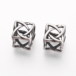 Antique Silver 304 Stainless Steel Beads, Cube, Hollow, Antique Silver, 8.5x8.5x8.5mm, Hole: 5x6mm