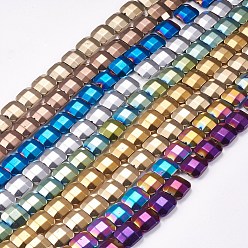 Mixed Color Electroplated Non-magnetic Synthetic Hematite Beads Strands, Faceted, Square, Mixed Color, 10x10x4mm, Hole: 1mm, about 40pcs/strand, 15.9 inch(40.5cm)