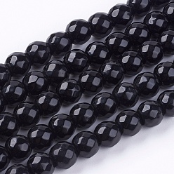 Черный Естественно нефритовый шарик нити, окрашенные, граненые, круглые, чёрные, 8 мм, отверстие : 1 мм, 48 шт / нитка, 14.5~14.9 дюйм