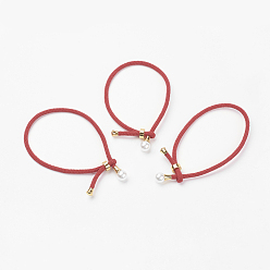 Rouge Corde de coton bracelets, bracelets ficelle rouge, avec des résultats en acier inoxydable et perle acrylique, rouge, 9 pouces ~ 9-7/8 pouces (230~250 mm), 3mm