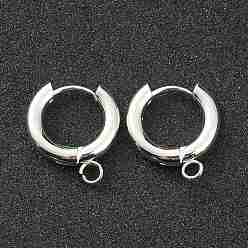Silver 201 Stainless Steel Huggie Hoop Earring Findings, with Horizontal Loop and 316 Surgical Stainless Steel Pin, Silver, 18x16x3mm, Hole: 2.5mm, Pin: 1mm