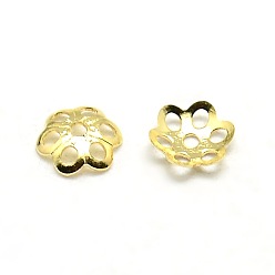 Золотой 6 -petal латунные крошечные цветочные крышки шарика,, причудливые шапочки для бус, золотые, 5x1 мм, отверстие : 1 мм