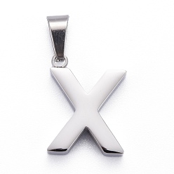 Letter X 304 Stainless Steel Letter Pendants, Manual Polishing, Alphabet, Stainless Steel Color, Letter.X, 18x13.5x4mm, Hole: 6.5x3.5mm