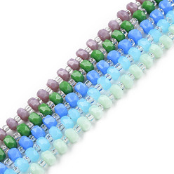 Color mezclado Abalorios de vidrio de jade de imitación, ábaco, color mezclado, 4x3 mm, agujero: 0.8 mm, sobre 146~150 unidades / cadena, 24.41 pulgada ~ 25.2 pulgada (62~64 cm)