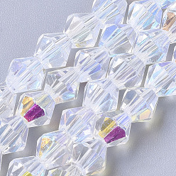 Clear AB Electroplate Glass Beads Strands, AB Color Half Plated, Faceted, Bicone, Clear AB, 5x5mm, Hole: 1mm, about 54~56pcs/Strand, 11.02 inch(28 cm) 