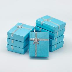 Темно-Голубой День Святого Валентина подарки пакеты картон кулон ожерелья коробки, с внешними бантом и губкой внутри, для ожерелья и подвески, прямоугольные, глубокое синее небо, 9x7x2.5 см