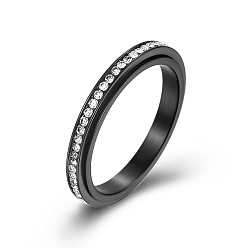 Черный Вращающееся кольцо на палец с прозрачным кубическим цирконием, Кольцо-вертушка из титановой стали для успокаивающей медитации при беспокойстве, чёрные, размер США 7 (17.3 мм)