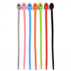 Mixed Color Silicone Cable Ties, Tie Wraps, Reusable Zip Ties, Mixed Color, 214x13.5x12mm, Hole: 3mm