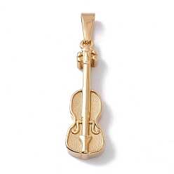 Golden Vacuum Plating 304 Stainless Steel Pendants, Musical Instrument Charm, Violin, Golden, 40.5x12.5x6.5mm, Hole: 9x4mm