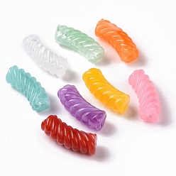 Mixed Color Two Tone Opaque Acrylic Beads, Curved Tube, Mixed Color, 35x14x11.5mm, Hole: 3.2mm, about 152pcs/500g