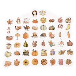Mixed Color 50Pcs Thanksgiving Day Cartoon Vinyl Stickers, Waterproof Turkey Pumpkin Leaf Decals for DIY Scrapbooking, Art Craft, Mixed Color, 37~64x24~54x0.2mm