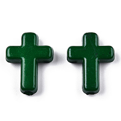 Vert Foncé Perles acryliques opaques, croix, vert foncé, 16x12x4.5mm, environ1230 pcs / 500 g