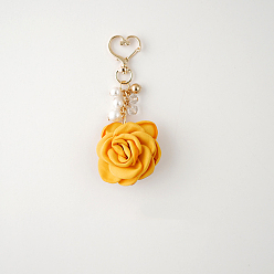 Orange Satin Rose Pendant Decorations, with Heart Lobster Claw Clasps, Orange, 105mm