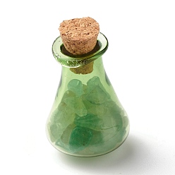 Light Green Glass Wishing Bottle Decorations, with Gemstone Chips Inside and Cork Stopper, Light Green, 26.5x17.5mm