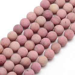 Rhodonite Frosted Natural Rhodonite Round Bead Strands, 6mm, Hole: 1mm, about 63~65pcs/strand, 14.9~15.6 inch