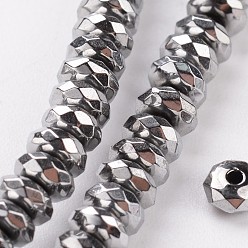 Silver Plated Non-magnetic Synthetic Hematite Beads Strands, Faceted, Rondelle, Silver Plated, 4x2mm, Hole: 0.5mm, about 175pcs/strand, 16 inch