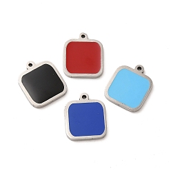 Mixed Color 304 Stainless Steel Enamel Pendants, Square Charm, Stainless Steel Color, Mixed Color, 13x11x1.4mm, Hole: 1mm
