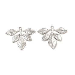 Stainless Steel Color 304 Stainless Steel Pendants, Leafy Branch Charms, Stainless Steel Color, 29x35x2mm, Hole: 2mm