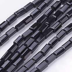 Black Opaque Glass Beads Strands, Faceted, Cuboid, Black, 7x3x3mm, Hole: 1mm, about 80pcs/strand, 15 inch