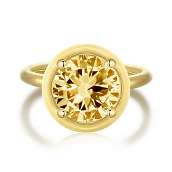 Желтый 925 стерлингов серебряные кольца, кольцо с камнем, реальный 18 k позолоченный, с эмалью и цирконием для женщин, плоско-круглые, желтые, 1.8 мм, размер США 7 (17.3 мм)