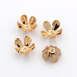 Light Gold 5-Petal Iron Flower Bead Caps, Light Gold, 8x4mm, Hole: 1mm