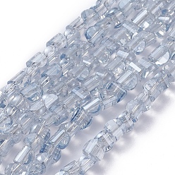 Azul Claro Abalorios de vidrio electrochapa, facetados, codiciaron perla plateado, semicírculo, azul claro, 4x4x3 mm, agujero: 0.8 mm, sobre 148 unidades / cadena, 19.69 pulgada (50 cm)