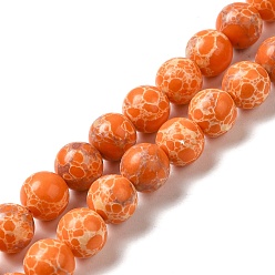 Orange Foncé Brins de perles teintes en jaspe impérial synthétique, ronde, orange foncé, 8mm, Trou: 1.2mm, Environ 47~48 pcs/chapelet, 14.96''~15.16'' (38~38.5 cm)