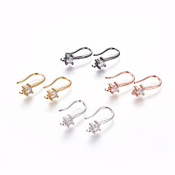 Mixed Color Brass Micro Pave Cubic Zirconia Earring Hooks, with Horizontal Loop, Clear, Mixed Color, 19x4.5x9.5mm, Hole: 1.2mm, 20 Gauge, Pin: 0.8mm