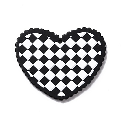 Black Acrylic Pendant, for Earring Pendants, Heart, Black and White, Black, 32x39.5x2mm, Hole: 1.6mm