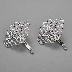 Silver Iron Hair Findings, Pony Hook, Ponytail Decoration Accessories, Fit for Brass Filigree Cabochons, Silver, 43x37x12mm