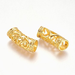 Golden Alloy Curved Tube Beads, Curved Tube Noodle Beads, Hollow, Golden, 26x10.5x9mm, Hole: 7mm