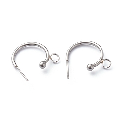 Stainless Steel Color 304 Stainless Steel Half Hoop Earrings, Stainless Steel Color, 19x16x3mm, Pin: 0.8mm