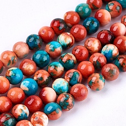Coloré Synthétiques perles fossiles brins, teints et chauffée, ronde, colorées, 10mm, Trou: 1mm, Environ 38 pcs/chapelet, 15.7 pouce