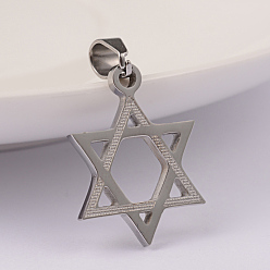 Stainless Steel Color 304 Stainless Steel Pendants, for Jewish, Star of David, Stainless Steel Color, 22x16x2mm, Hole: 6x4mm