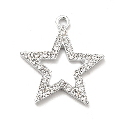 Crystal Alloy Rhinestone Pendants, Platinum Tone Hollow Out Star Charms, Crystal, 23x21x2mm, Hole: 1.6mm