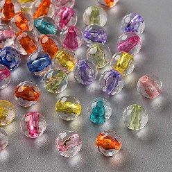 Couleur Mélangete Perles acryliques transparentes, ronde, facette, couleur mixte, 6x5.5mm, Trou: 1.4mm, environ4160 pcs / 500 g