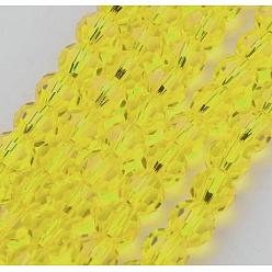 Yellow Transparent Glass Bead Strands, Imitate Austrian Crystal, Faceted(32 Facets), Round, Yellow, 4mm, Hole: 1mm, about 96~100pcs/strand, 14~14.5 inch