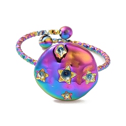 Rainbow Color Ion Plating(IP) 304 Stainless Steel Flat Round Open Cuff Ring Settings for Rhinestone, Rainbow Color, Inner Diameter: 18mm, Fit for 1.6mm and 1.2mm Rhinestone