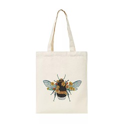 Bees Kits de bolsos de pintura de diamantes diy, incluyendo bolsa de lona, diamantes de imitación de resina, pluma, bandeja y arcilla de cola, abejas, 350x280 mm